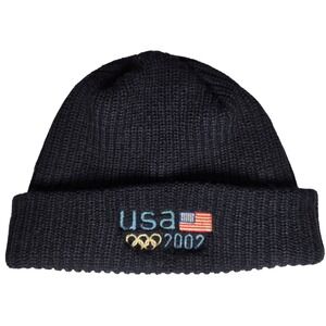 Roots Vintage USA Olympic Team 2002 Beanie Hat Navy Blue One Size